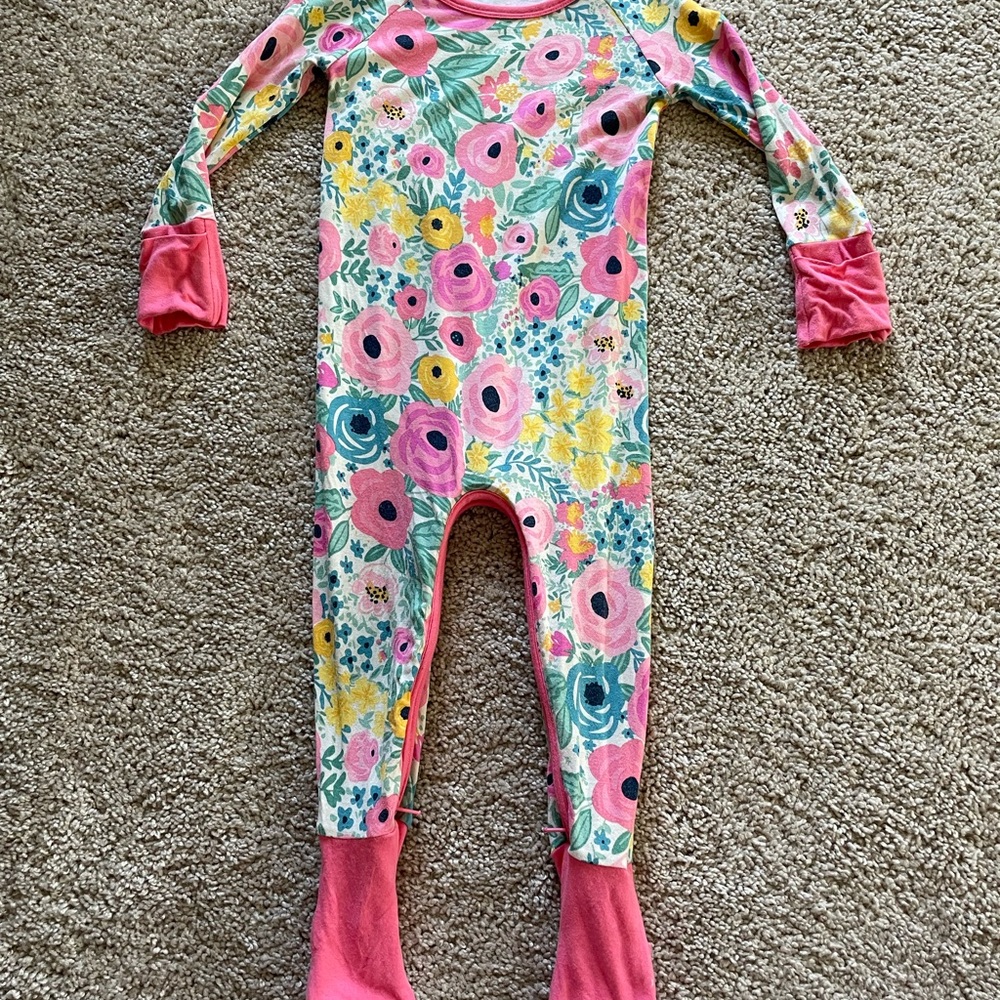 Little Sleepies Secret Garden PINK cuff Crescent Zippy, 6-12 months
